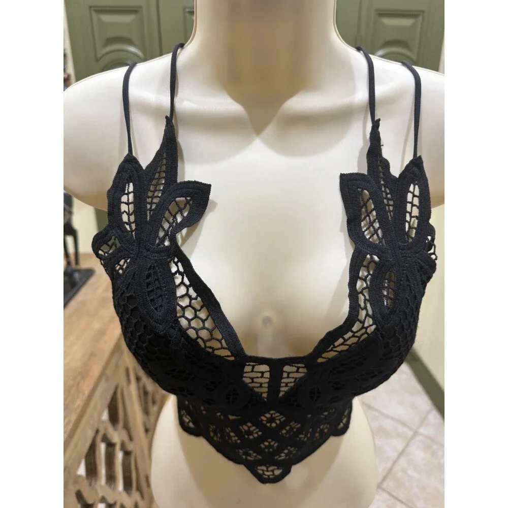 Black Floral Lace Longline Bralette – Size L